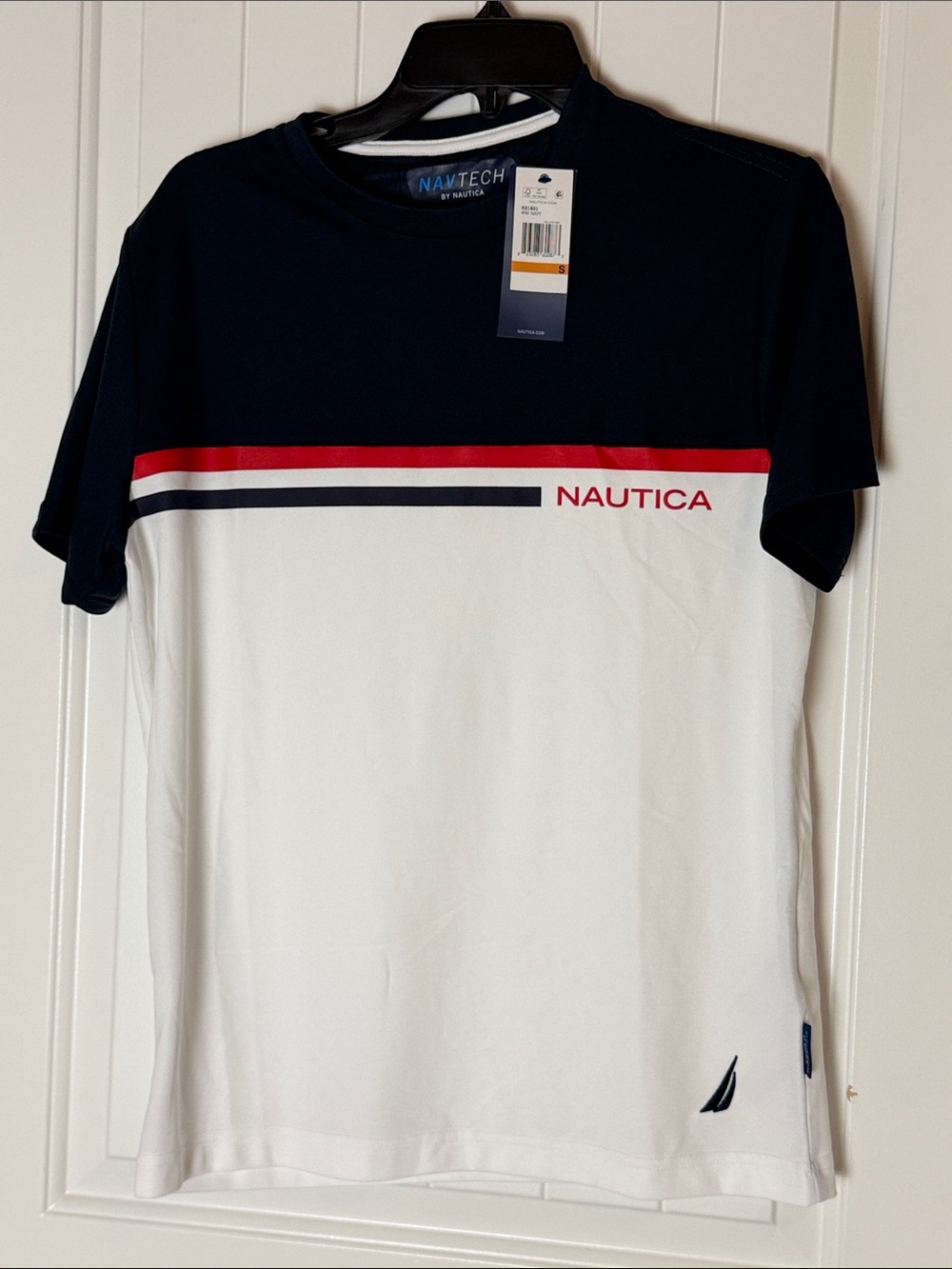 Nautica Navy White and Red Colorblock Crew Tee